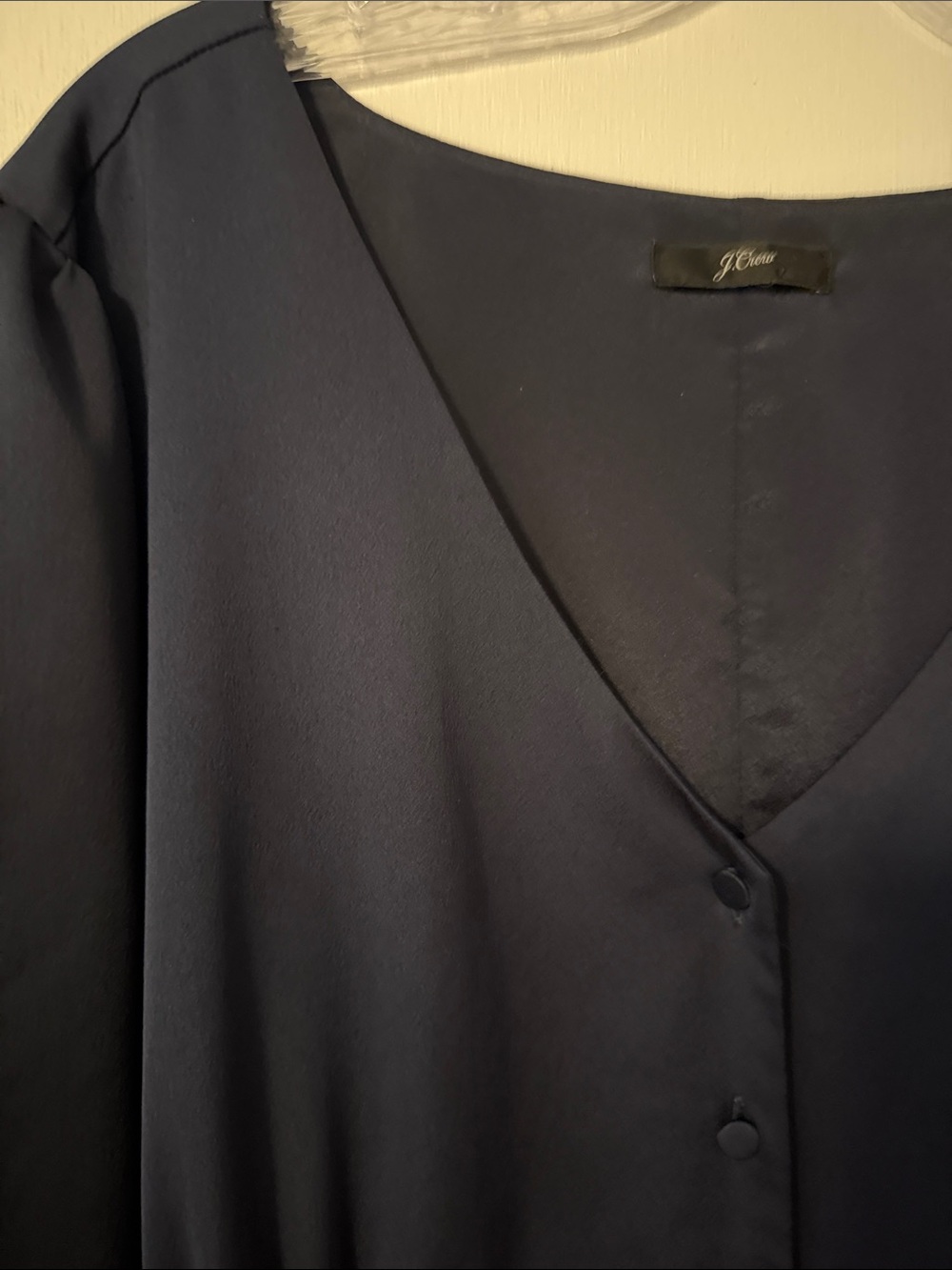 J. CREW 24 Navy Button-Front Long Sleeve Dress Plus Work Business Midi Preppy - Picture 2 of 15